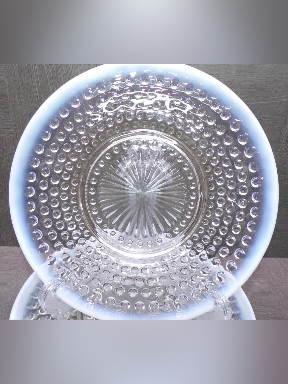 Anchor Hocking Moonstone Hobnail Opalescent Plates Set of 8 Vintage 8.5”